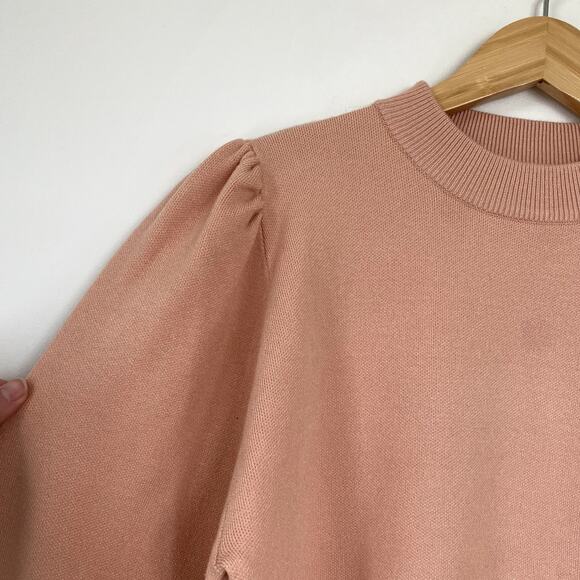 Zara Lightweight Knit Puff Sleeve Sweater Pink Large - Picture 4 of 8